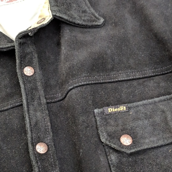 Vintage Suede lthr Diesel trucker jacket NWOT blk - Picture 1 of 5